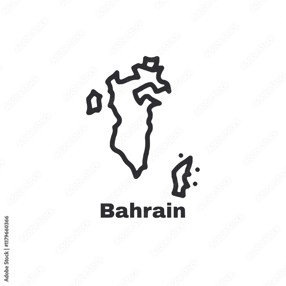 A map of Bahrain is drawn in black and white A map of Bahrain is drawn in black and white