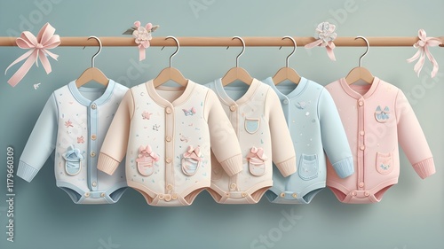 3D Realstic Baby Clothes Hangers with Embroidered Garments