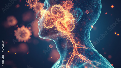 This illustration depicts the interaction between human metapneumovirus and the respiratory system