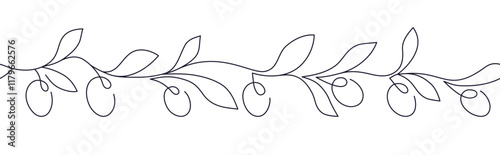 Olive branch patern. Vector continuous line border