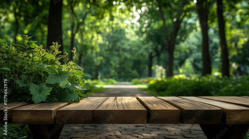 A serene wooden bench surrounded by lush greenery, inviting relaxation and peaceful moments in a tranquil park environment. A serene wooden bench surrounded by lush greenery, inviting relaxation and peaceful moments in a tranquil park environment.