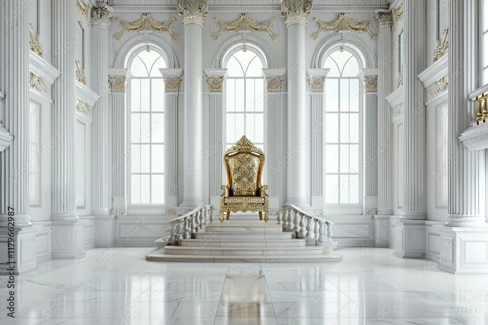 Fototapeta premium Fantastically beautiful throne of power of king or queen in throne room, abstract vivid composition consists of fictional unreal fantastic vision on background