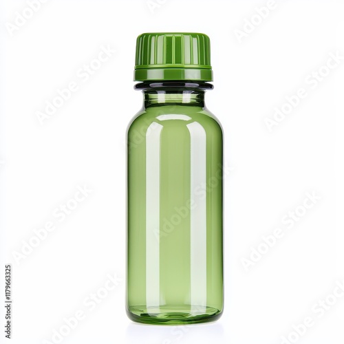 Environment, eco friendly, plastic. Green plastic bottle with a screw cap, ideal for reusable water storage. photo