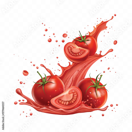 abstract 3d Splashes of tomato ketchup or red liquid tomato juice isolated on white background