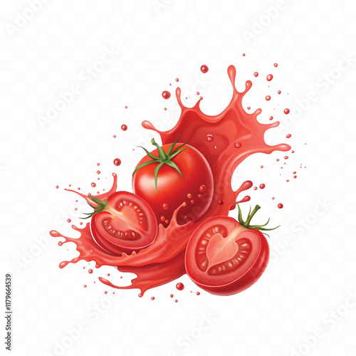 abstract 3d Splashes of tomato ketchup or red liquid tomato juice isolated on white background