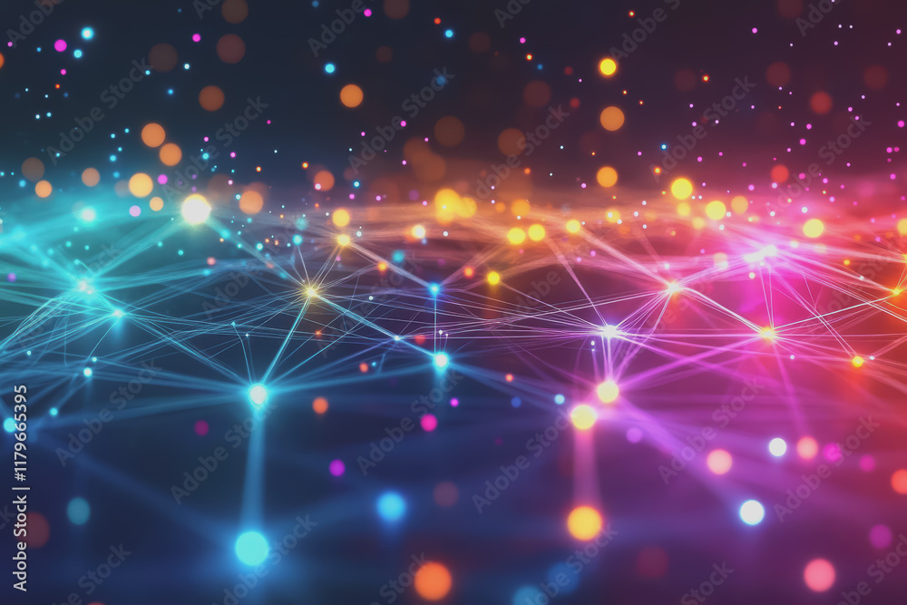 Naklejka premium A beautiful Abstract digital technology background with colorful network connection lines.