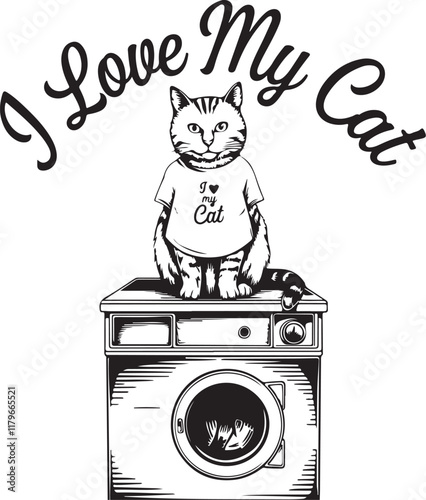 I love my cat T-shirt design, Woman pet owner cuddling with cat
