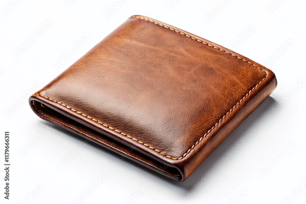 High-Resolution Drone Photography: Leather Wallet Isolated on Pure White Background High-Resolution Drone Photography: Leather Wallet Isolated on Pure White Background