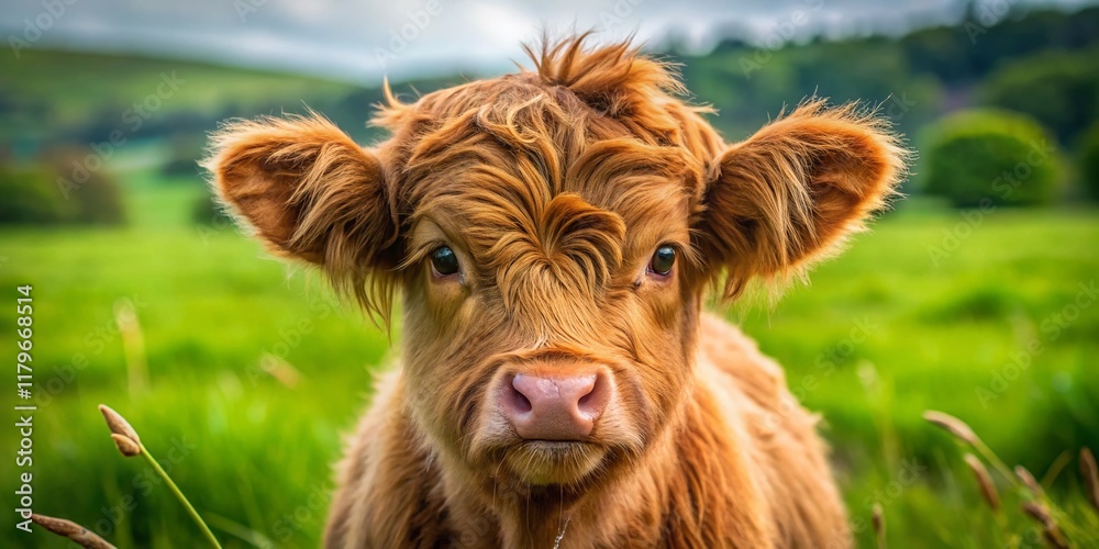 Highland Cow Calf Portrait, Black and White Farm Animal Photo Highland Cow Calf Portrait, Black and White Farm Animal Photo