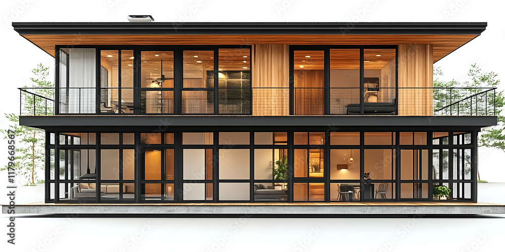 Modern Two-Story House 3D Illustration Modern Two-Story House 3D Illustration