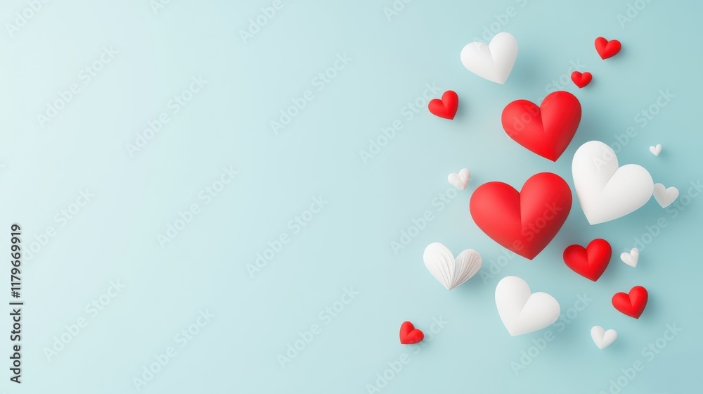 Obraz premium A blue background with a bunch of hearts in different sizes and colors