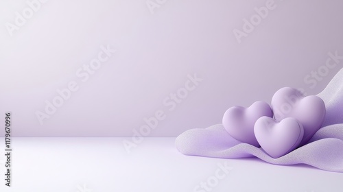 A purple background with three hearts on it