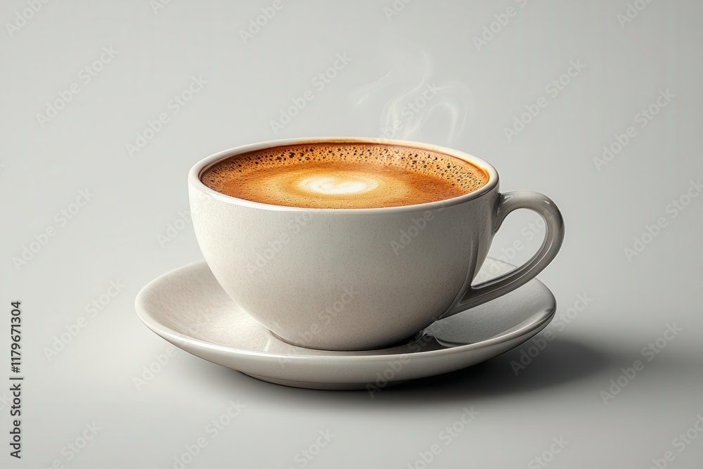 Naklejka premium professional studio photography of classic white coffee cup with fresh steaming hot coffee isolated on pure white background for commercial use
