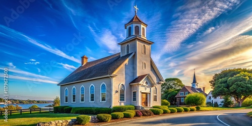 Historic Narragansett Church, Wickford, Rhode Island - Exterior View with Copy Space photo