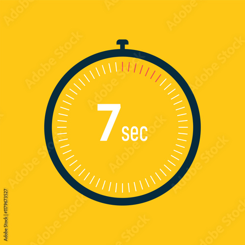 7 second timer clock. 7 sec stopwatch icon countdown time digital stop chronometer.