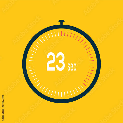 23 second timer clock. 23 sec stopwatch icon countdown time digital stop chronometer.