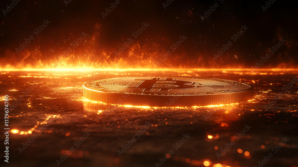 custom made wallpaper toronto digitalFiery Bitcoin 3D Render