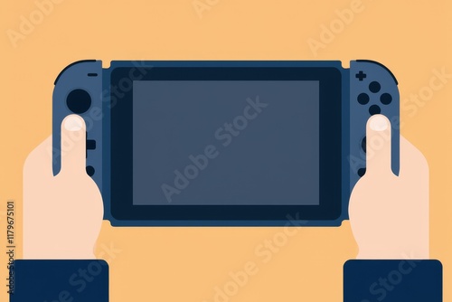 Hands Holding Portable Gaming Console With Removable Controllers