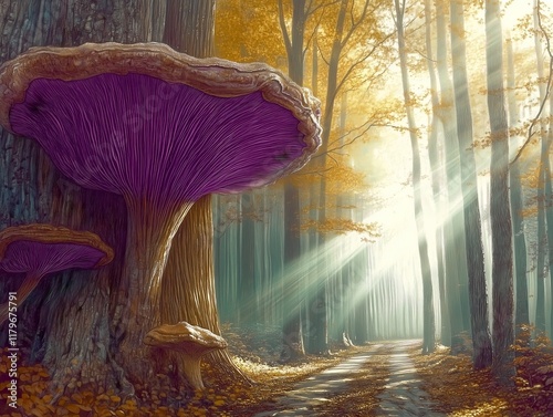 Bois féérique et champignons géants photo