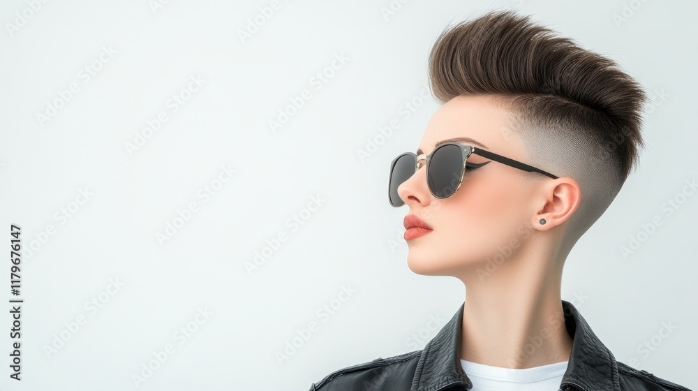 Stylish young woman with short, spiky hair and sunglasses. Stylish young woman with short, spiky hair and sunglasses.