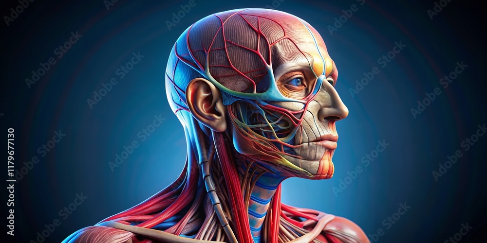 Human Head and Neck Anatomy Architectural Model, Detailed 3D Render Human Head and Neck Anatomy Architectural Model, Detailed 3D Render