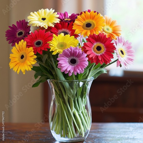 Wallpaper Mural A vibrant assortment of gerbera daisies in a glass vase, radiating charm and color Torontodigital.ca