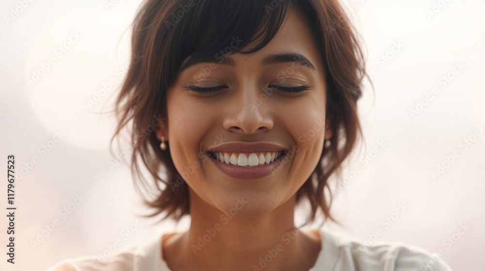 Happy person smiling in bright indoor light