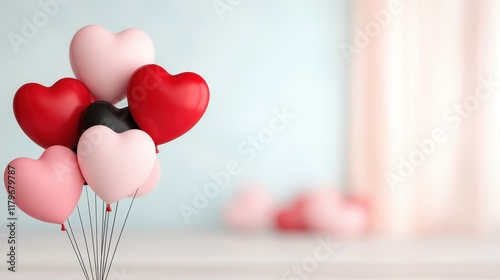 Colorful Heart-Shaped Balloons on Soft Background for Celebrations and Romantic Occasions