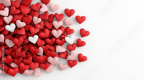 Colorful Hearts in Various Sizes Arranged on a White Background for Love and Romance Concepts