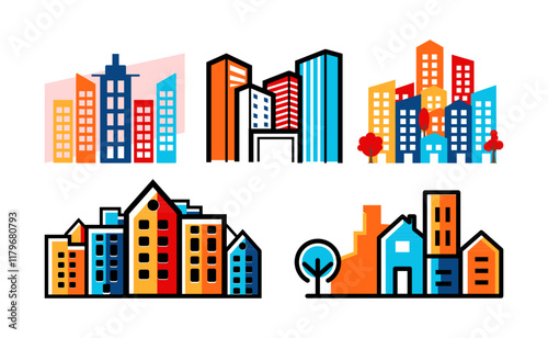 Building city logo colorful color estate background set icon vector