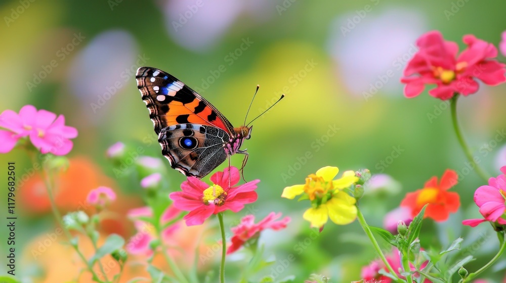 Vibrant Butterfly in a Colorful Flower Garden Vibrant Butterfly in a Colorful Flower Garden