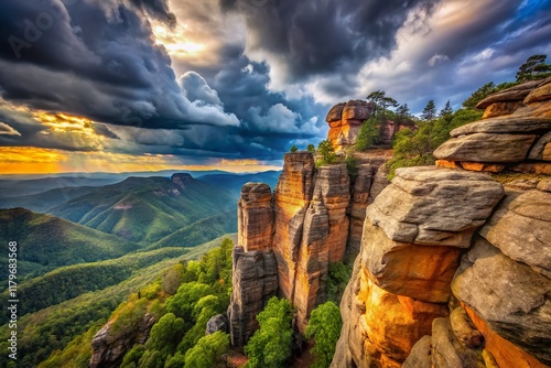 Impassable Mountain Peak: High-Resolution Stock Photo of Challenging Climb photo