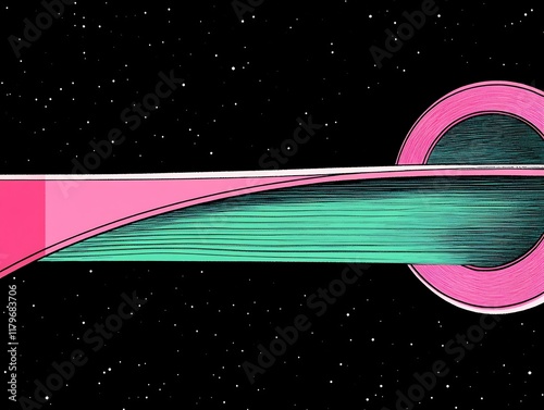 Retro Futuristic Spaceship Illustration: Dynamically Designed Vector Art in Vibrant Pink and Teal. AI Generated photo