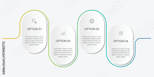 Infographic line curve. Timeline 4 Key Points. Business Presentation , Report, Marketing, Timeline and Planning. Vector Illustration.