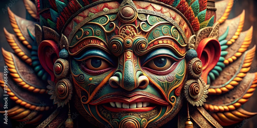 custom made wallpaper toronto digitalIndonesian Mask: High-Detail Close-Up, Traditional Art, Bali Culture, Rich Colors, Authentic Craftsmanship