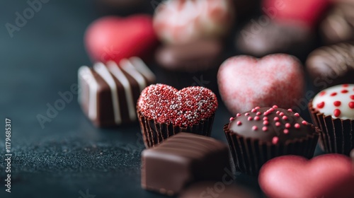 Assortment of Decorative Heart-Shaped Chocolate Treats for Romantic Celebrations and Sweet Moments