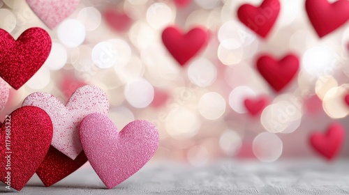 Colorful Heart Shapes Against a Soft Blurry Background for Romantic Celebrations and Events