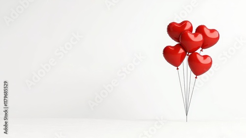 Colorful Red Heart Balloons Floating Against a White Background for Romantic Celebrations and Events
