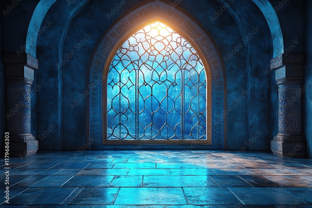 Fototapeta premium Mystical Blue Archway with Stained Glass Window