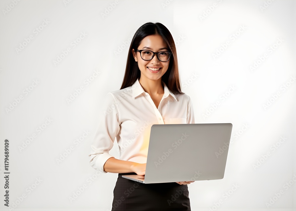 Happy Beautiful teacher holding laptop isolated on white background. Education concept. Happy Beautiful teacher holding laptop isolated on white background. Education concept.