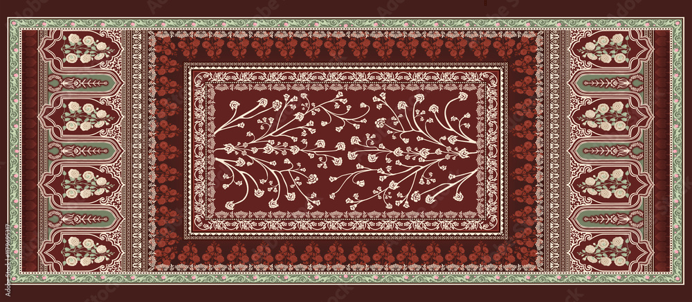 Obraz premium Ethnic Digital Paisley Border Textile Design Dupatta, Shawl.