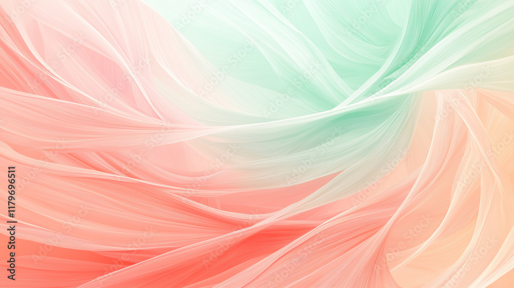 An airy abstract design with swirling pastel shapes in soft pink and mint green, creating a harmonious and calming visual flow An airy abstract design with swirling pastel shapes in soft pink and mint green, creating a harmonious and calming visual flow