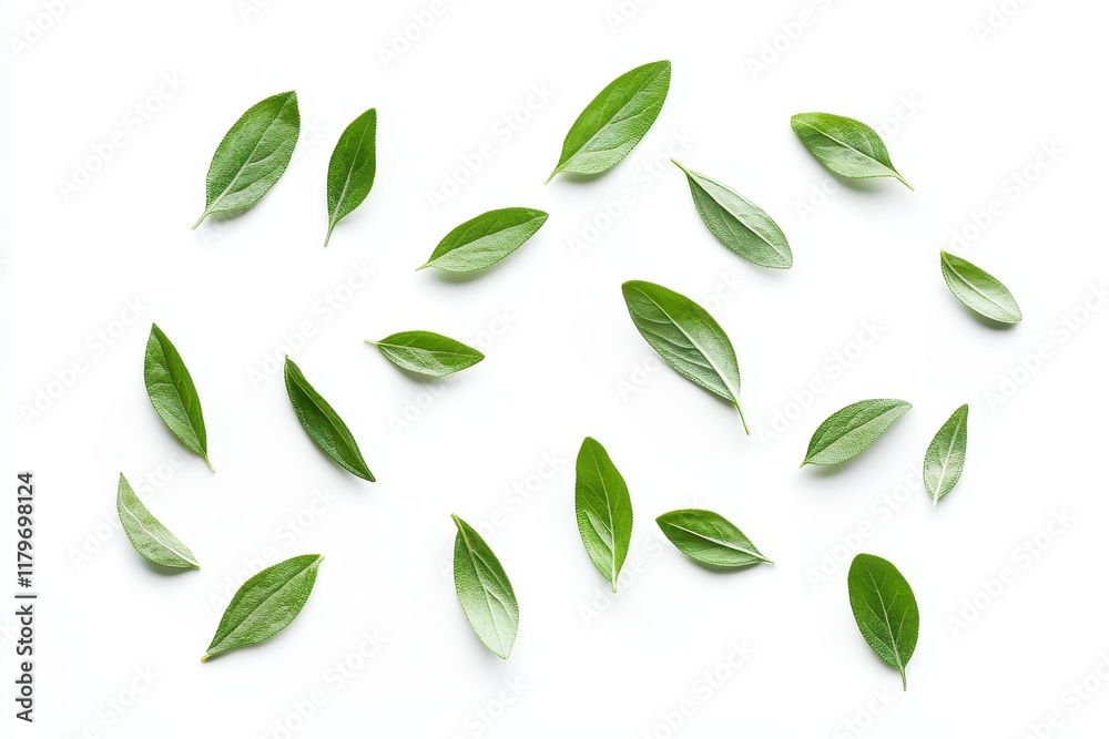 Naklejka premium Thyme leaves on a white backdrop