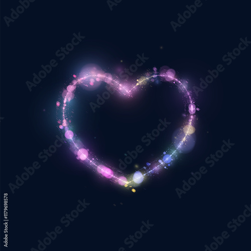 Glowing heart for holiday cards, banners, invitations. Glowing bright heart with bokeh and glitter. Luxurious Valentine's Day Design Element
