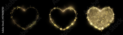 Glowing heart for holiday cards, banners, invitations. Glowing bright heart with bokeh and glitter. Luxurious Valentine's Day Design Element