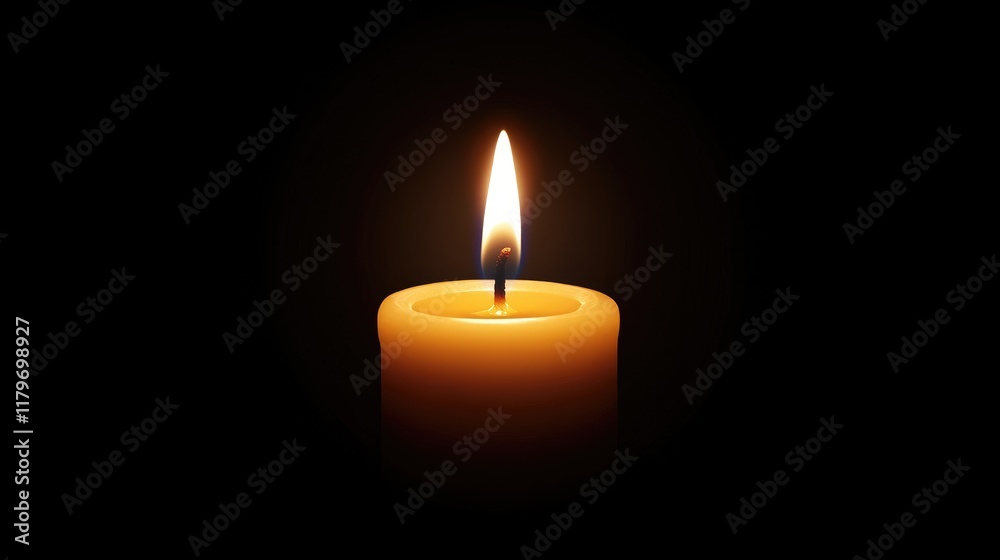 Burning Candle Illuminating Darkness with Warm Light and Soft Shadows Burning Candle Illuminating Darkness with Warm Light and Soft Shadows