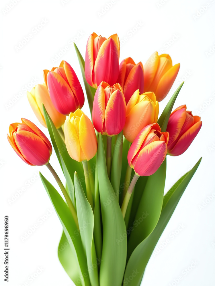 A Colorful Tulip Bouquet Is Isolated Against A Crisp White Background Creating A Vibrant And Peaceful Visual Effect Instantly. 00003 A Colorful Tulip Bouquet Is Isolated Against A Crisp White Background Creating A Vibrant And Peaceful Visual Effect Instantly. 00003