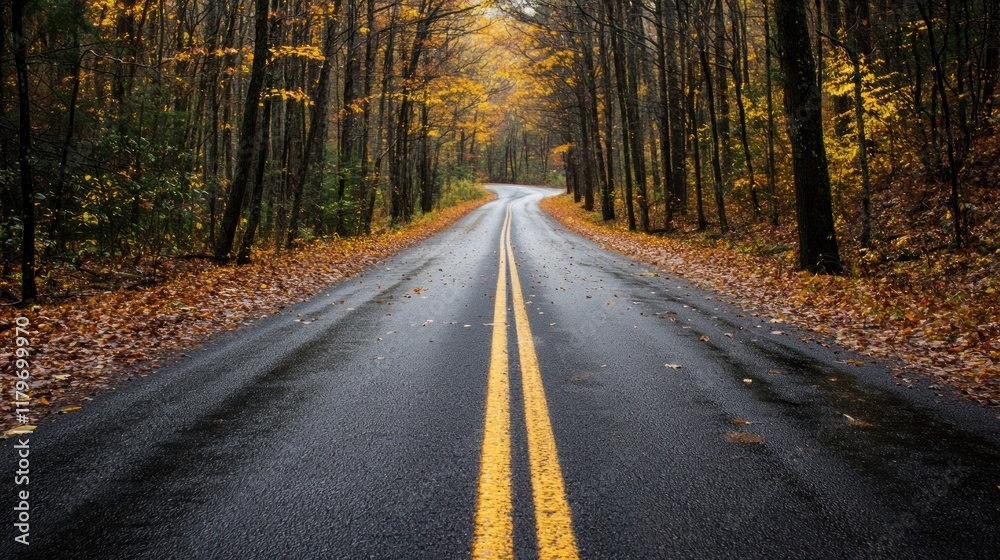 Fototapeta premium Autumnal Road Through the Woods: A Serene Drive