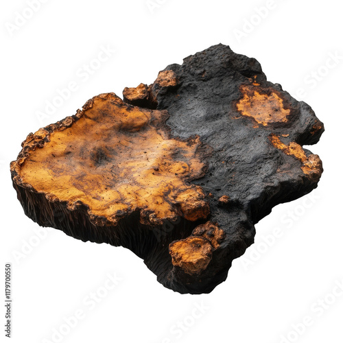 Chaga Mushroom on Transparent Background: A detailed image of a chaga mushroom, an essential ingredient in herbal remedies, isolated on transparent background.