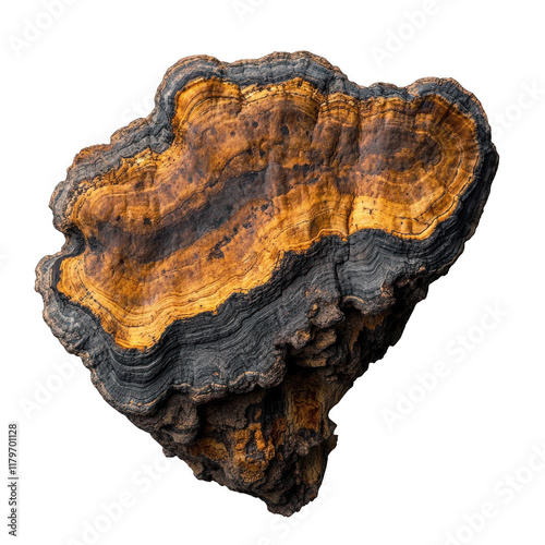 Chaga Mushroom on Transparent Background: A detailed image of a chaga mushroom, an essential ingredient in herbal remedies, isolated on transparent background.